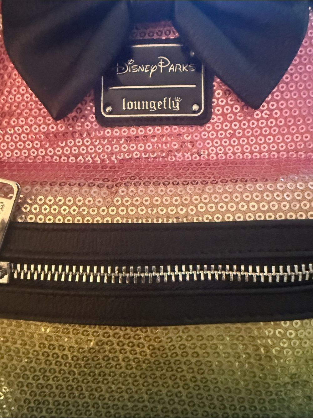 Loungefly Pink, Gold & Black Sequin Kids Mini Backpack - Picture 3 of 4